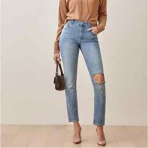 Reformation Harper High Rise Skinny Jeans In Cyprus Destroyed Size 27